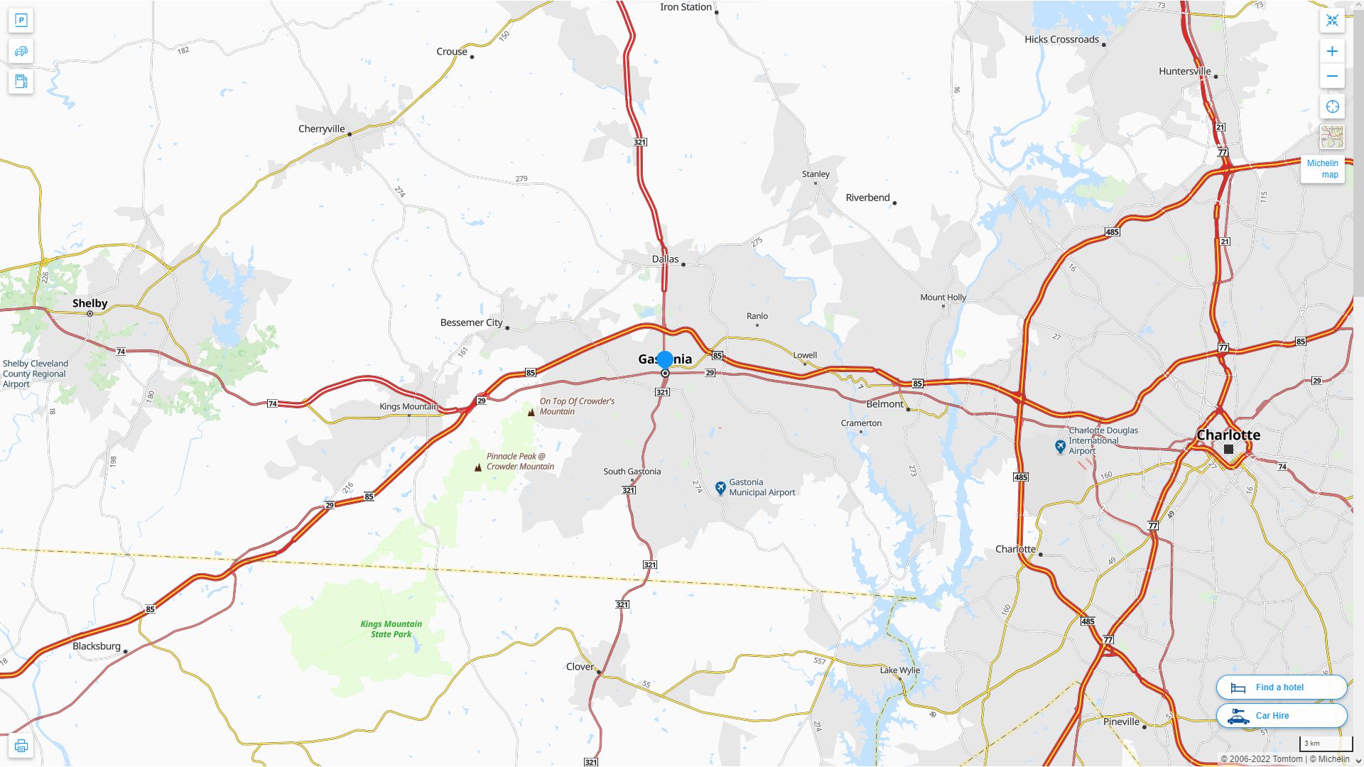Gastonia North Carolina Highway and Road Map